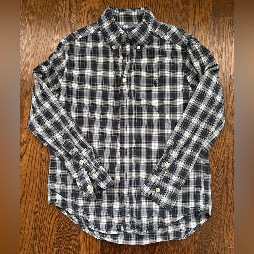 Youth Polo preppy plaid Navy / Green / White  Shirt